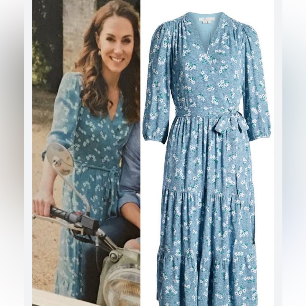 ASO Princess of Wales Boden Aurora Blue Floral Midi Dress